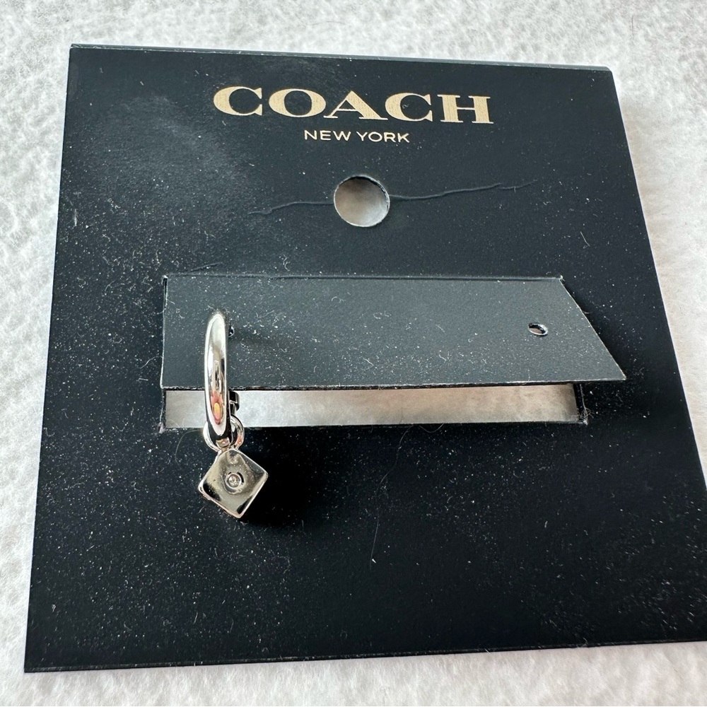 Coach NWT Mini Dice Hoop Charm Earring in Silver, Single Earring
